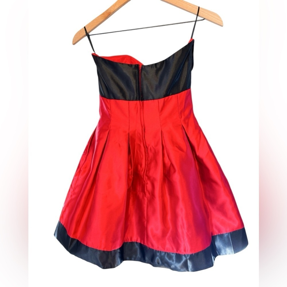 Jessica McClintock Gunne Sax Vtg Cherry Red 90’s Taffeta Strapless Dress Sz 3 - Picture 3 of 11